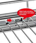 Close-up of metal hooks on Smooth Glide Double Tier Pull Out Cabinet Organizer With Chrome Finish for stability in design.