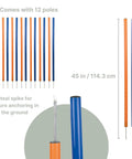 All Breeds Dog Agility Slalom Course With 12 Weave Poles Easy Assembly Outdoor Training Gear showing 45-inch blue and orange poles with steel spikes