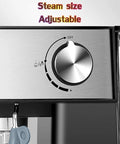Close-up of control knob on Professional Espresso Machine With Fully Automatic Brew System And Milk Frother, Stainless Steel Commercial Coffee Maker For Office, Hotel, Dorm Hospitality, Barista-Grade Brew.