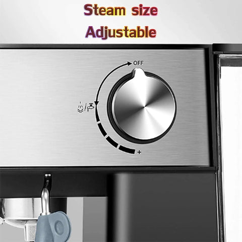 Close-up of control knob on Professional Espresso Machine With Fully Automatic Brew System And Milk Frother, Stainless Steel Commercial Coffee Maker For Office, Hotel, Dorm Hospitality, Barista-Grade Brew.