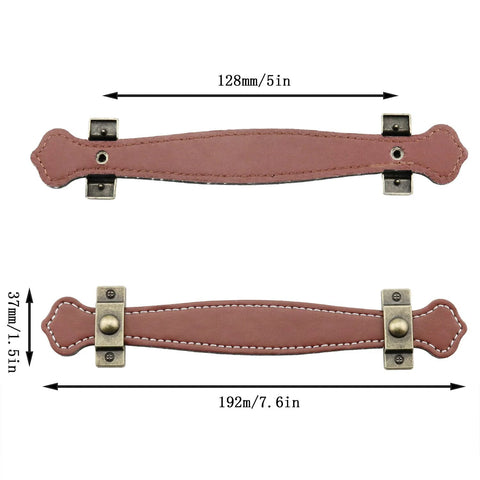 Leather Handle 2 Pack Brown Drawer Pulls With Strap Handles And Mounting Screws For Luggage Wardrobe And Cabinet, size details shown
