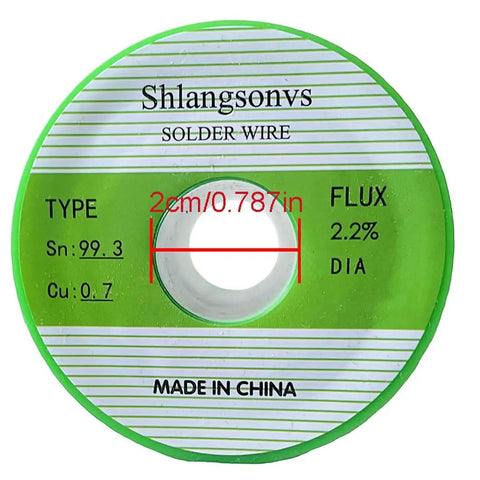 Lead Free Solder Wire With Tin Ninety Nine Point Three Percent And Copper Zero Point Seven Percent Rosin Core Flux For Fast Clean Electronics Soldering Twenty Gram Spool Eight Tenths Millimeter Gauge Thirty One Thou Inch green spool close-up