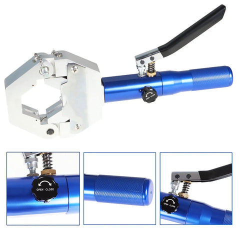 Hydraulic A C Hose Crimper Tool With 7 Die Set, Hydra Krimp 71500 Kit, blue aluminum handle and adjustment knob, for precise repair