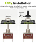 Waterproof Toggle Switch 12V DC 30A Heavy Duty 2 Pin SPST On Off With Panel Mount showing parts including hex nut and washer