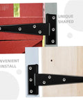 Eight Piece 5 Inch Black Galvanized Weld On Tee Hinges For Exterior Doors Cabinets Sheds And Wooden Boxes Heavy Duty Rust Resistant Weatherproof Hardware installed on wood surfaces