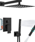 Premium High Pressure Shower System With 12 Inch Rain Head And 2 In 1 Handheld Sprayer Matte Black Wall Mount Fixture Rough In Valve