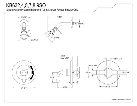Technical diagram of Magellan Shower Only Valve For KB634, Polished Chrome 7 Inch Finish showing dimensions and parts.