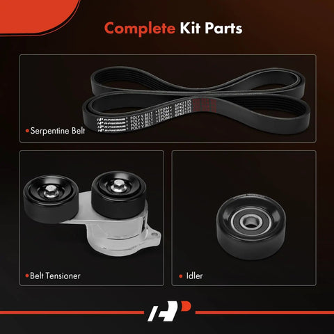 Engine Serpentine Belt Drive Kit With Tensioner And Idler Pulley For Honda 3 5L V6 Models Including components displayed