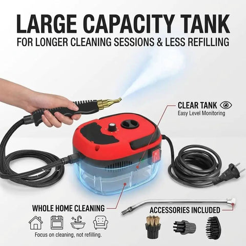 Powerful 2500W Handheld High Temperature Pressurized Steam Cleaner with large capacity tank and accessories