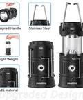 Solar USB Rechargeable Lanterns for Camping and Emergency Prep, black collapsible LED lantern with handle and USB port