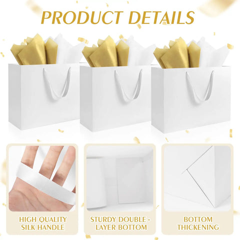 Three Pack Extra Large White Gift Bags With Handles 16 By 6 By 12 Inches Includes Six Tissue Papers Product Details Image