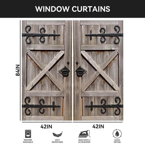Western Vintage Barn Door Curtain Set 82x84 Inches Brown Wooden Dope Look Polyester Drapes 2 Panels For Bedroom