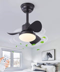 Cool 21 Inch Ceiling Fan With Lights And Remote, Modern Small Flush Mount Fan in bedroom with dimmable black metal blades.