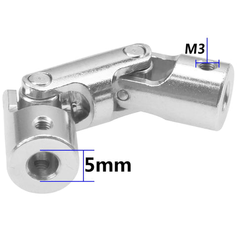 Close-up of Two Pack Universal Joint Couplings for RC Boats and Cars, 5mm section, durable metal, 12mm outer diameter, 52mm length.