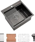 21 Inch Black Drop In Kitchen Sink With Workstation 16 Gauge Black Stainless Steel Single Bowl 21x20 Exterior 10 Inch Deep Topmount Bar Sink