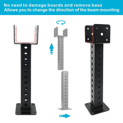 2 Pack Adjustable Roof Riser Brackets For Pergola Structures, Easy Install Height Adjustable Riser Beams And U Shaped Saddle Mounts, Fits 3-1/2 Inch Wood Posts, Black Outdoor Patio Shade Support