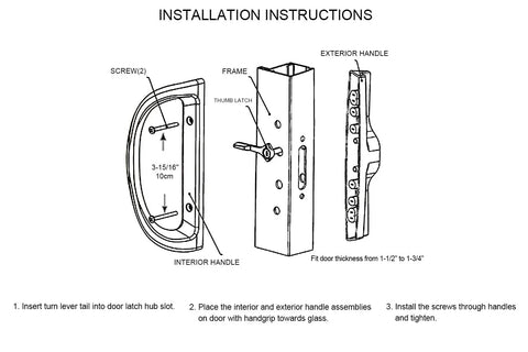 Installation instructions for Patio Sliding Door Handle Set Replacement Mortise Style Fits 1-1/2 To 1-3/4 Inch Door Thickness No Lock No Keys White Aluminum Durable Upgrade For Easy Diy Install