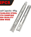 Three Section Stainless Steel Drawer Slides With Damping Buffer, 45kg Load, Heavy Duty Bottom Slide Rail, 45mm Wide, Kitchen Use