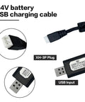 Must Have 7.4V USB Charger Cable With XH 3Pin Plug For RC Cars Planes Tanks Boats And Other Remote Control Toys Universal Battery Charger With Battery Protection And Safe Charging showing plug close-ups.