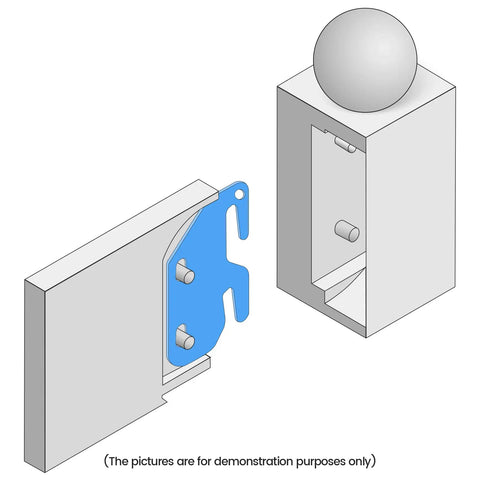 Rock Solid Wood Bed Plates And Rail Hook Plates For Quick Bed Frame Repair With Tough As Nails Iron Construction And Smooth Nickel Finish Includes Complete Four Piece Hardware Kit showing heavy-duty bracket with blue plate and attachment points.