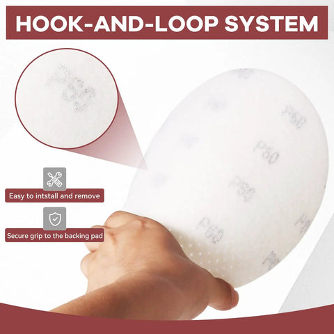 Premium 9 Inch Drywall Sanding Discs With Extra Holes For Dust Free Work, showing hook-and-loop backing for easy attachment.