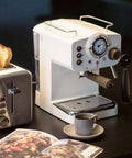Retro Dope Semi Automatic Espresso Machine For Home Or Cafe White Metal Body With Steam And Tea Function
