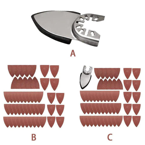Finger Sanding Sheets Kit for Oscillating Multitools with sand disc pads and triangle sanding pad, pro grade construction.