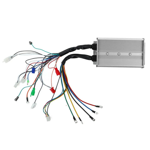 Rugged Rock Solid 1500W Brushless Motor Controller For 48V Or 60V E Bikes And Electric Trikes, aluminum housing with wires.
