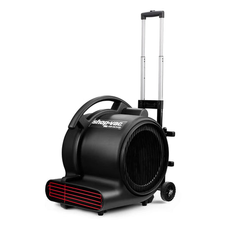 Black 1800 CFM Floor Fan Air Mover with 3 speed settings, heavy-duty blower for home commercial and janitorial use, with stackable design