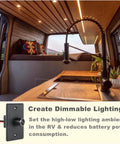 Game Changer 12v Pwm Dimmer Switch For Rvs And Trailers High Side Flicker Free Led Light Control in a stylish RV kitchen setting.