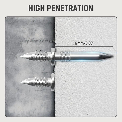 Close-up of Hassle Free Double Headed Skirting Nails showing high penetration into wall; size 17mm/0.66".