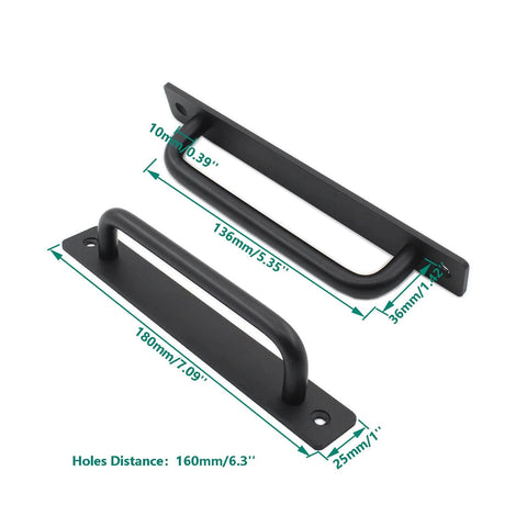 Two Pack Rustic Barn Door Handles, 7 Inch Aluminum Alloy Modern Sliding Door Pulls, black finish, with mounting screws