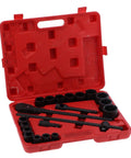 Get This Insane 21 Piece Deep Impact Socket Set With 3/4 And Two Inch Heads For Heavy Duty Vehicle Repair Jobs Making Mechanics Look Like Total Bosses Who Ace Every Tough Job Under The Hood Fast. Red case with black steel deep impact sockets for auto repair