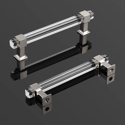 10 Pack 5 Inch Center To Center Adjustable Cabinet Handles Modern Drawer Pulls With Square Acrylic Tube And Zinc Alloy Base Polished Chrome Finish