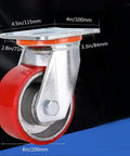 Top Shelf Heavy Duty Swivel Caster Wheels With Secure Locks Three Sixty Degree Polyurethane Rollers For Trolleys And Furniture High Load Capacity red caster wheel with dimensions.