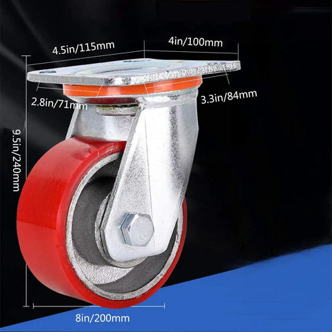 Top Shelf Heavy Duty Swivel Caster Wheels With Secure Locks Three Sixty Degree Polyurethane Rollers For Trolleys And Furniture High Load Capacity red caster wheel with dimensions.