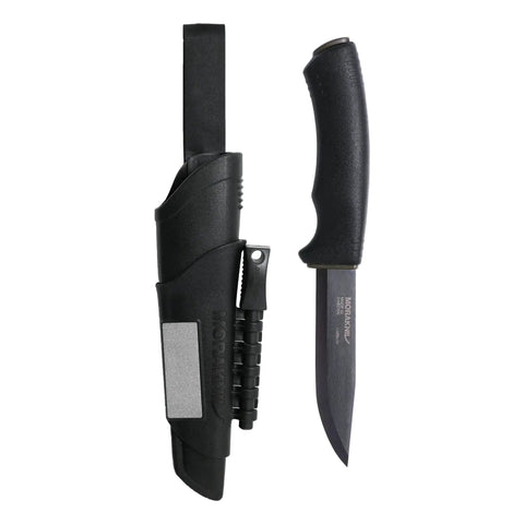 Bushcraft Survival Fixed Blade Knife With Carbon Steel Blade Black DLC Coated 4.3 Inch with sheath and fire starter.