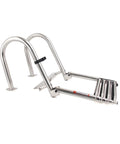Badass 4 Step Telescoping Dock Ladder For Pontoon Boats And Yachts Heavy Duty 600 Pound Capacity stainless steel foldable rear entry swim ladder.
