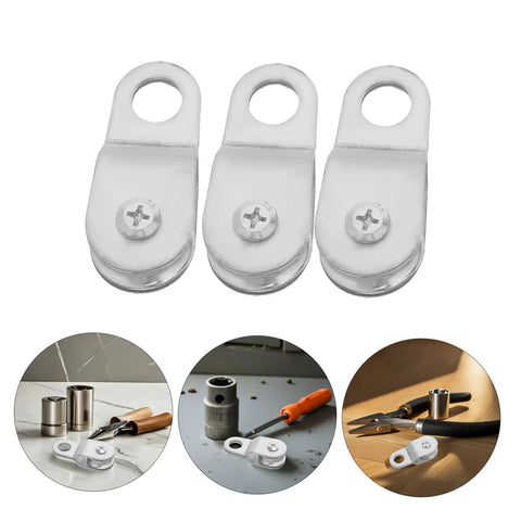 12 Pack Cable Guide Pulley Blocks For 6mm Rope With Swivel And Open Wheel Design, shown with metal body for DIY rigging