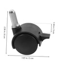 Single caster from Four Pack Swivel Caster Wheels With Locking Brakes, Heavy Duty Polyurethane Replacement Wheels For Furniture, Small Carts And Appliances, Easy Install, Smooth Rolling For Office Chairs And Home Gear, showing dimensions of 2.36 x 1.97 x 1.18 inches, shiny stem visible, made from PU.