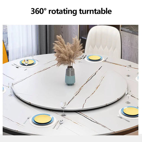 Heavy Duty Kitchen Lazy Susan Turntable with Glass Rotating Tray on dining table, aluminum swivel base, 90cm, slate finish, for tables
