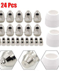 Plasma Cutting Torch Consumables Kit For P80 Style Lotos LTP8000 80A IGBT Cutter, 24 Pieces Including Electrodes, Nozzles, Shield Cups