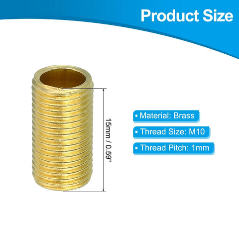 Hardcore Brass M10 Fine Thread Lamp Pipe Nipples 5 Pack shown, 15mm tall, M10 size, brass material, detailed thread design.
