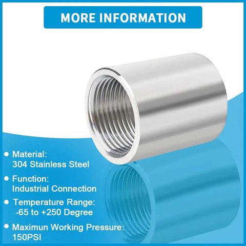 Heavy Duty 304 Stainless Steel Pipe Coupling Fitting 2 Inch Female To 2 Inch Female Connector Adapter 1.4 Inch Length