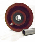 Tough As Nails Heavy Duty Rigid Casters Set Of Four With 4 Inch Ductile Steel V Groove Wheels Smooth Roller Bearings And Deep Burgundy Finish For Shop Cart Applications; close-up of a single caster wheel with ball bearings and ductile steel.