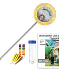 All In One Soil Moisture Meter Kit With Handy Plant Care Guide And 100 pH Test Strips Sample Tube No Battery Needed For Garden Lawn Farm And Indoor Plants Hygrometer Sensor Tool For Easy Moisture And pH Testing showing moisture meter, pH strips, sample tube, and plant care guide