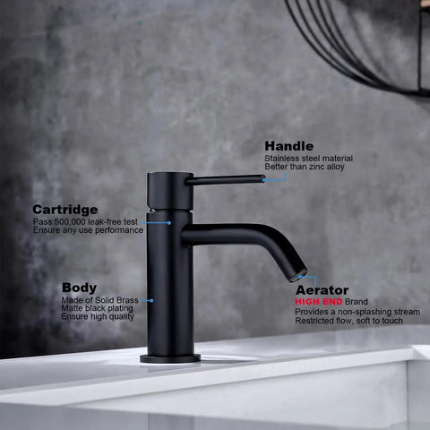 Dope Matte Black One Hole Bathroom Faucet With Pop Up Drain And Supply Hose, Single Handle Lavatory Faucet For Sink