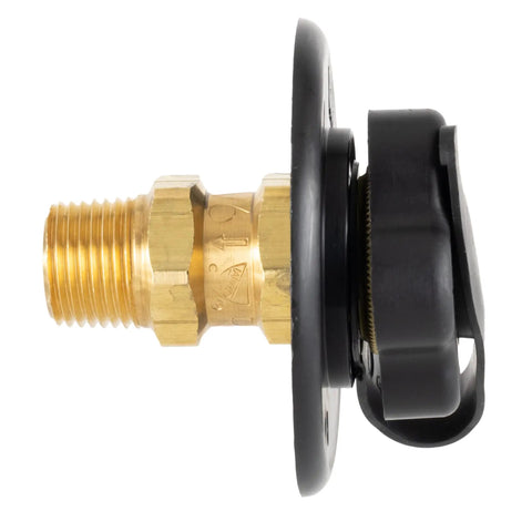 RV City Water Inlet With Brass Check Valve, Black Finish, Made In USA, Heavy Duty Construction, Secure Brass Pipe Threads For Leakproof City Water Fill And Reliable RV Hookups side view