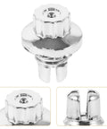 Five Piece Silver Steel Car Wheel Lug Nuts Set For Universal Tire And Rim Replacement Premium Rust Resistant Finish Bulletproof Hold No Drama Swap For Daily Drivers close-up of a single silver steel lug nut with detailed top and side views.