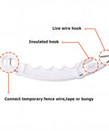10 Pack Plastic Electric Fence Gate Handles With Insulated Hooks For No Fuss Gate Operation And Durable Fencing Setup For Long Lasting Power Fence Systems showing details of insulated hook and live wire hook.